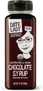 Date Lady Chocolate Syrup | Sweetened Only with Dates | Organic, Vegan, Kosher and Dairy Free | Drizzle on Ice Cream, Pour on Pancakes or Grab a Spoonful! | 1Squeeze Bottle (17oz)