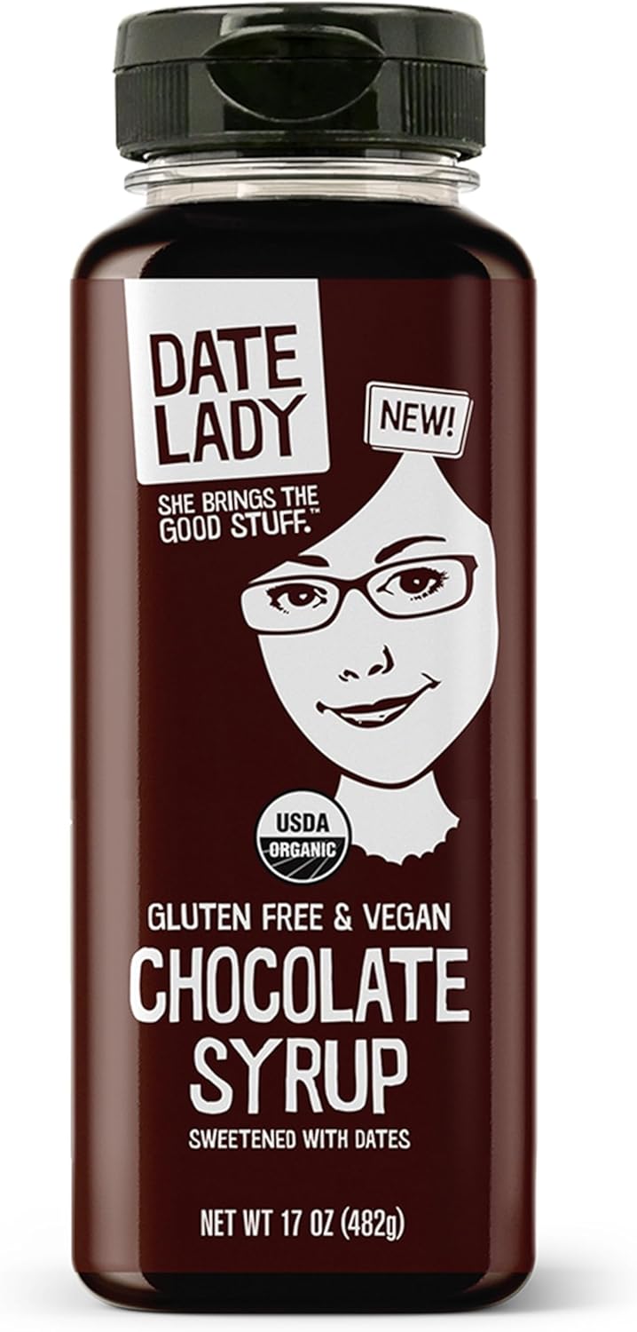 Date Lady Chocolate Syrup | Sweetened Only with Dates | Organic, Vegan, Kosher and Dairy Free | Drizzle on Ice Cream, Pour on Pancakes or Grab a Spoonful! | 1Squeeze Bottle (17oz)
