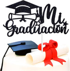 Mi Graduacion Cake Topper, Spanish Congrats Grad/Happy Graduation, Class of 2026 High School/College Graduation Party Decorations Supplies, Black Glitter