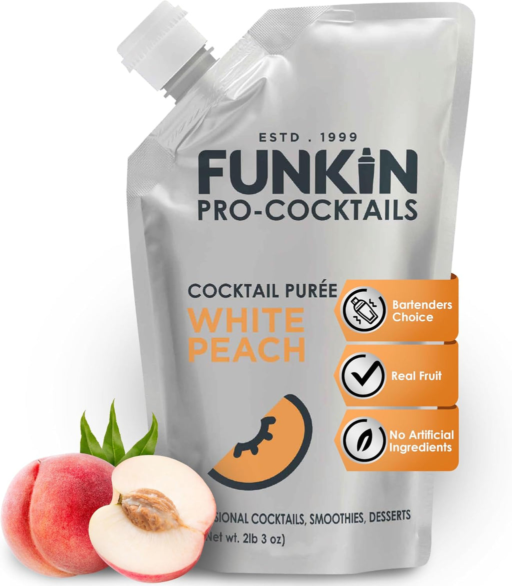 Funkin Fruit Puree | Real Fruit, Simple Ingredient, Natural Mixer for Cocktails, Drinks, Smoothies | Vegan, Non-GMO, Gluten-Free (2.2 lbs) (White Peach)