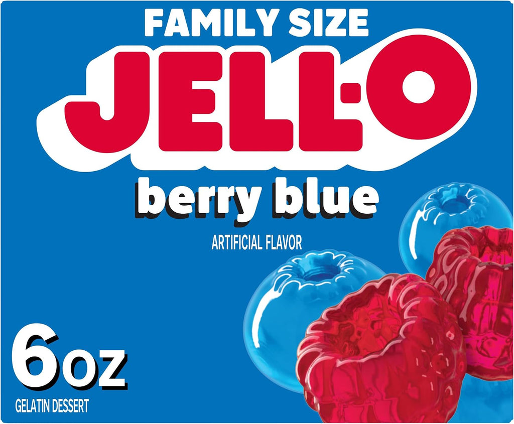 Jell-O Berry Blue Gelatin Dessert Mix, Family Size, 6 oz Box
