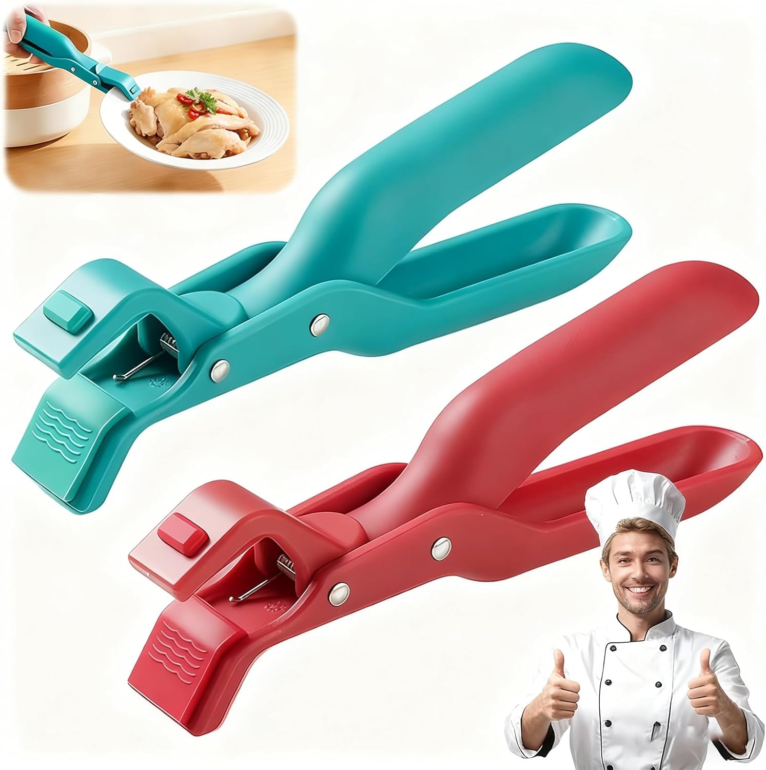2pcs Hot Plate Grippers Hot Plate Gripper Lifters Tongs Multi-Function Anti-Scald Bowl Clip Silicone Non-slip Hot Dish Plate Holder Kitchen Utensil for Bowls Pans Dishes