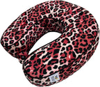 Wolf Essentials Adult Soft Memory Foam 11 x 11.5-inch Travel Neck Pillow, Compact, Perfect for Plane or Car, Pink Leopard