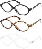 AMOMOMA Trendy Oval Reading Glasses for Women,Men Blue Light Blocking Computer Readers Retro Metal Frame AM6167