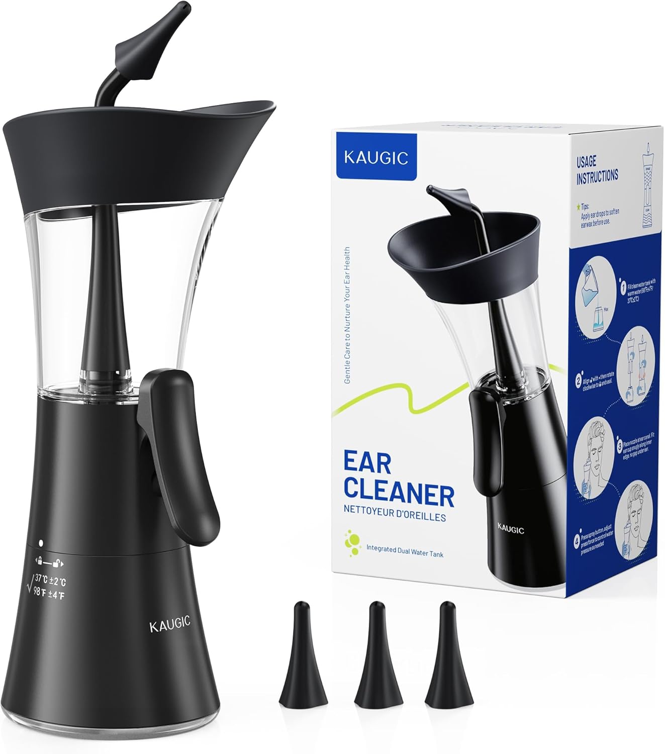 Upgraded Manual Ear Wax Removal Kit, 2-in-1 Water Tank Ear Irrigation Flushing System - Ergonomic Effort-Saving Button, One-Hand Operation, Soft Silicone Tips, Safe & Comfortable for Home Use
