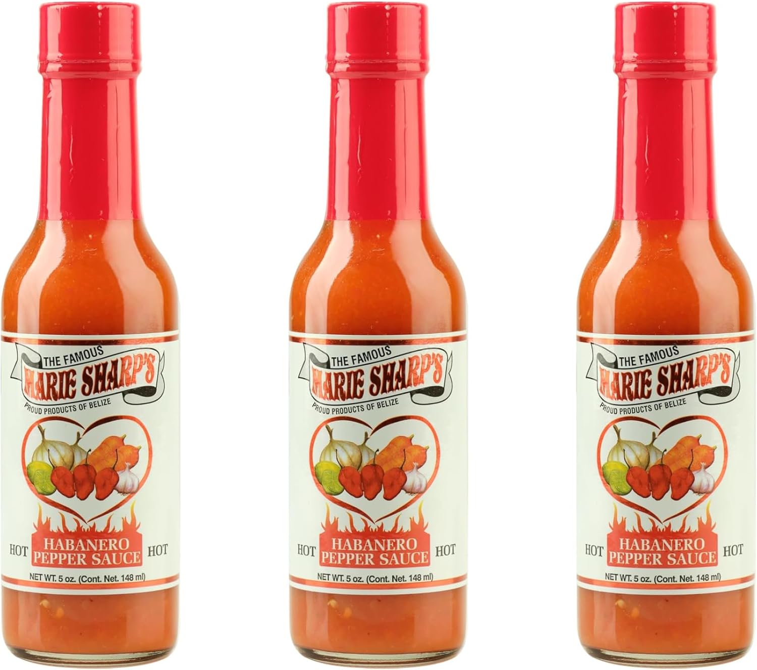 Marie Sharp's Hot Habanero Pepper Sauce, 5 oz – Authentic Belizean Hot Sauce with Fresh Red Habanero Peppers (Pack of 3)