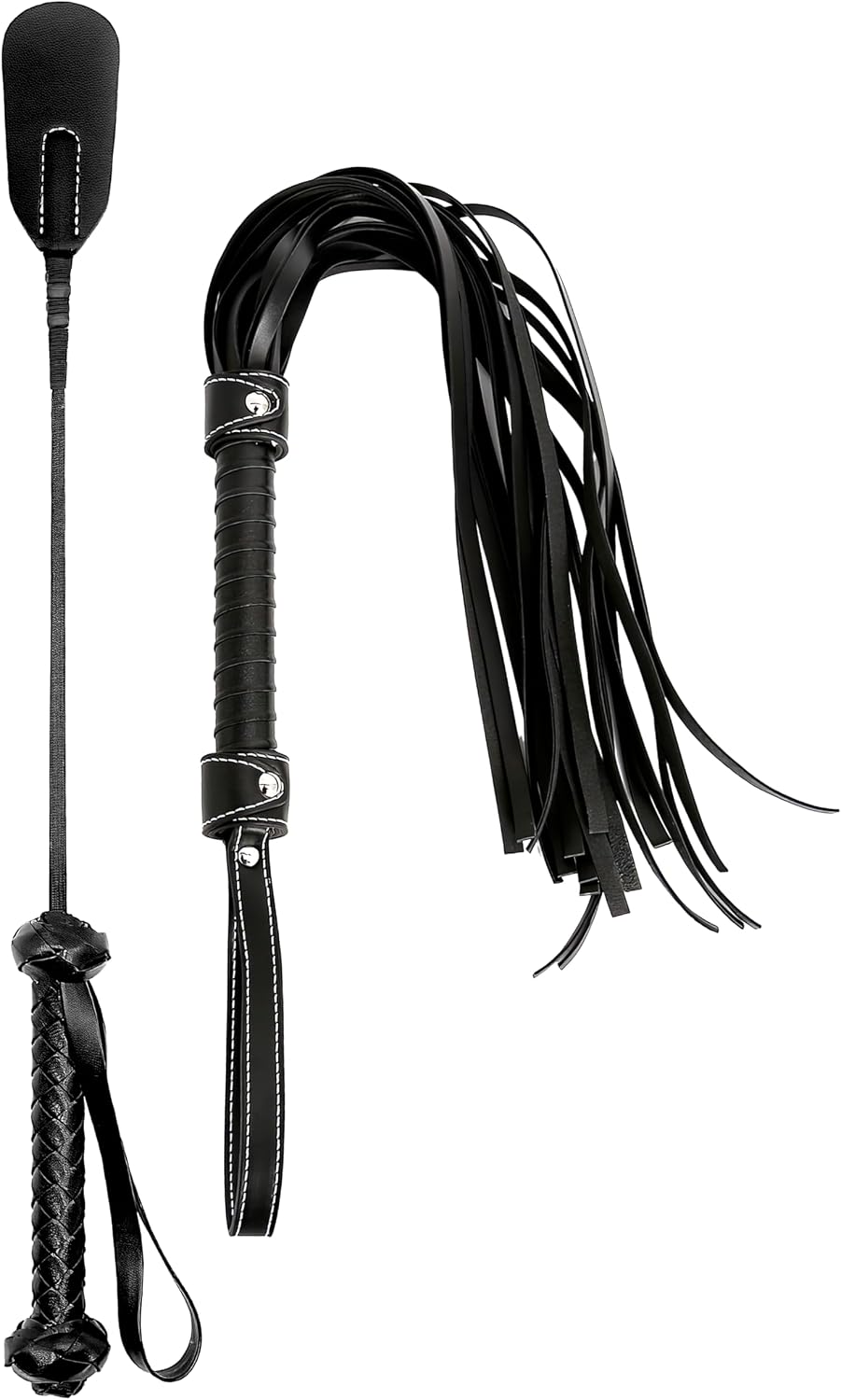 RIDIN Leather Crop 18" Faux Leather Whip 33" Equestrian Set - Leather Horse Riding Set - Horse Training Whip Play