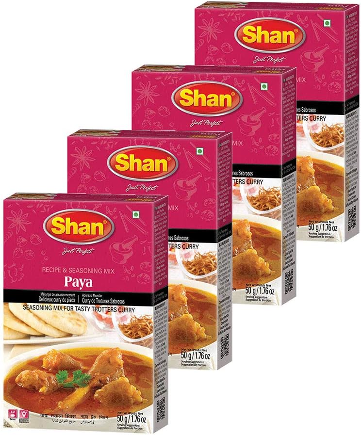 Shan Paya Recipe and Seasoning Mix 1.76 oz (50g) - Traditional Spicy Powder for Tasty Trotters Curry - Suitable for Vegetarians - Airtight Bag in a Box (Pack of 4)
