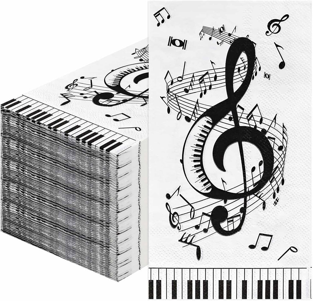 SietDESEO 50 Pieces 3-ply Music Note Napkins 13 x 15.7 Inch Guest Bathroom Napkins Disposable Hand Towels for Bathroom Wedding Birthday Music Themed Party Paper Dinner Napkin
