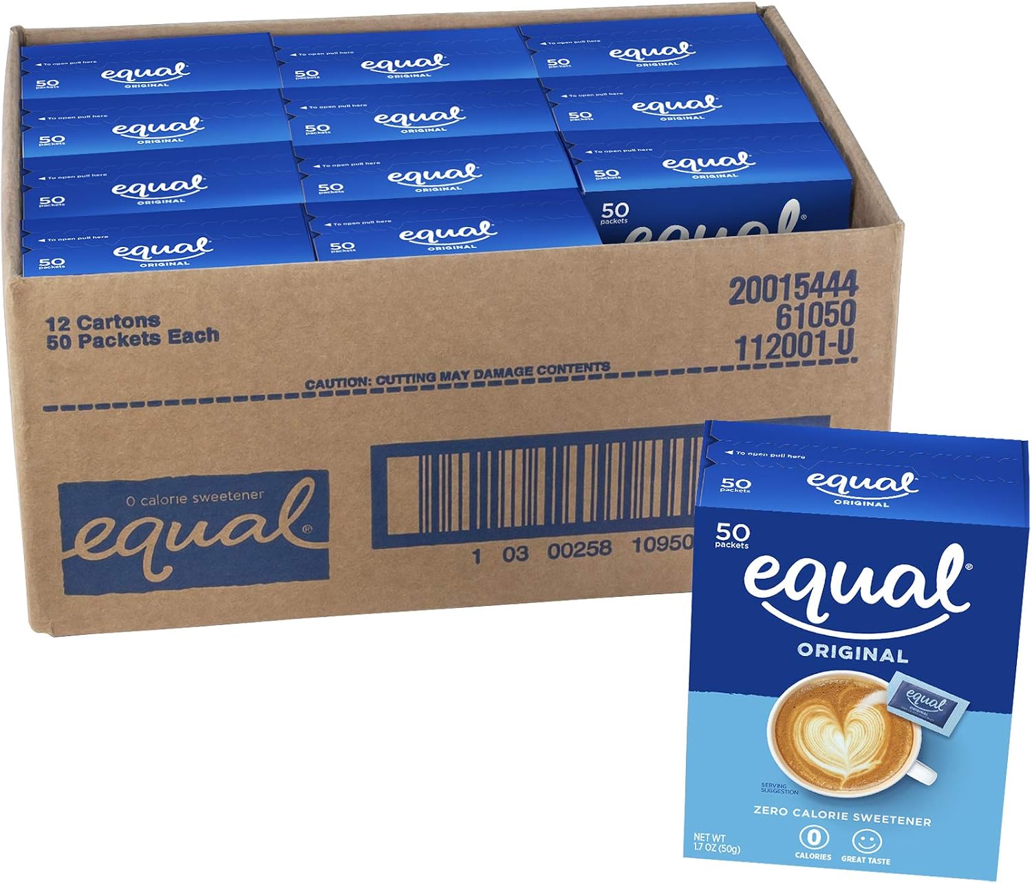 EQUAL 0 Calorie Sweetener, Aspartame and Acesulfame-K Sweetener Packets, Zero Calorie Sugar Alternative, Erythritol Free, 50 Ct (Pack of 12)
