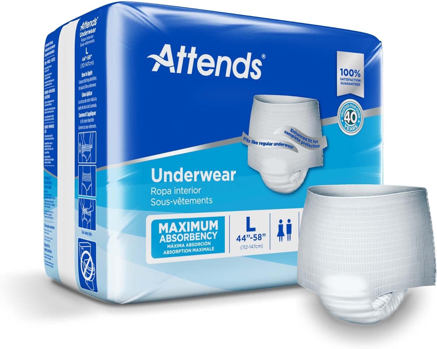 Attends Adult Absorbent Underwear, Large [18 Count] - Maximum Absorbency for Men and Women - Disposable Pull-On Diapers with Tear-Away Sides and Breathable Waistband - AP0730