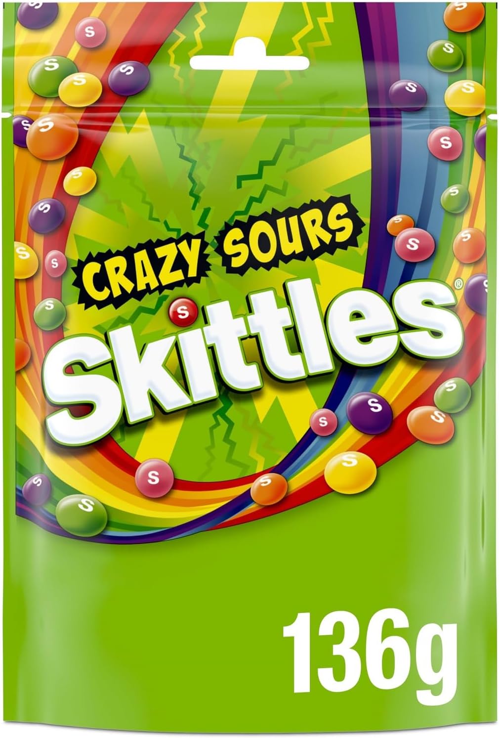Skittles Vegan Chewy Crazy Sour Sweets Fruit Flavoured Pouch Bag 136g (Pack of 4)
