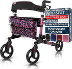 Vive Mobility Rollator Walker with Seat - Folding 4 Wheel Medical Rolling Walker with Bag - Mobility Aid for Adult, Senior, Elderly & Handicap - Aluminum Transport Chair