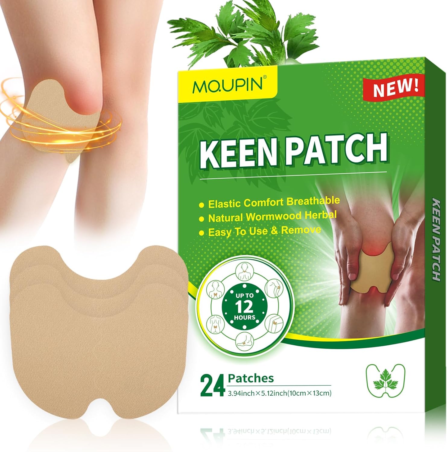 MQUPIN 24Pcs Knee Patches, Natural Kee Pain Relief Arthritis Patch Knee Patches for Pain Relief Bone on Bone for Knee, Back, Neck, Shoulder