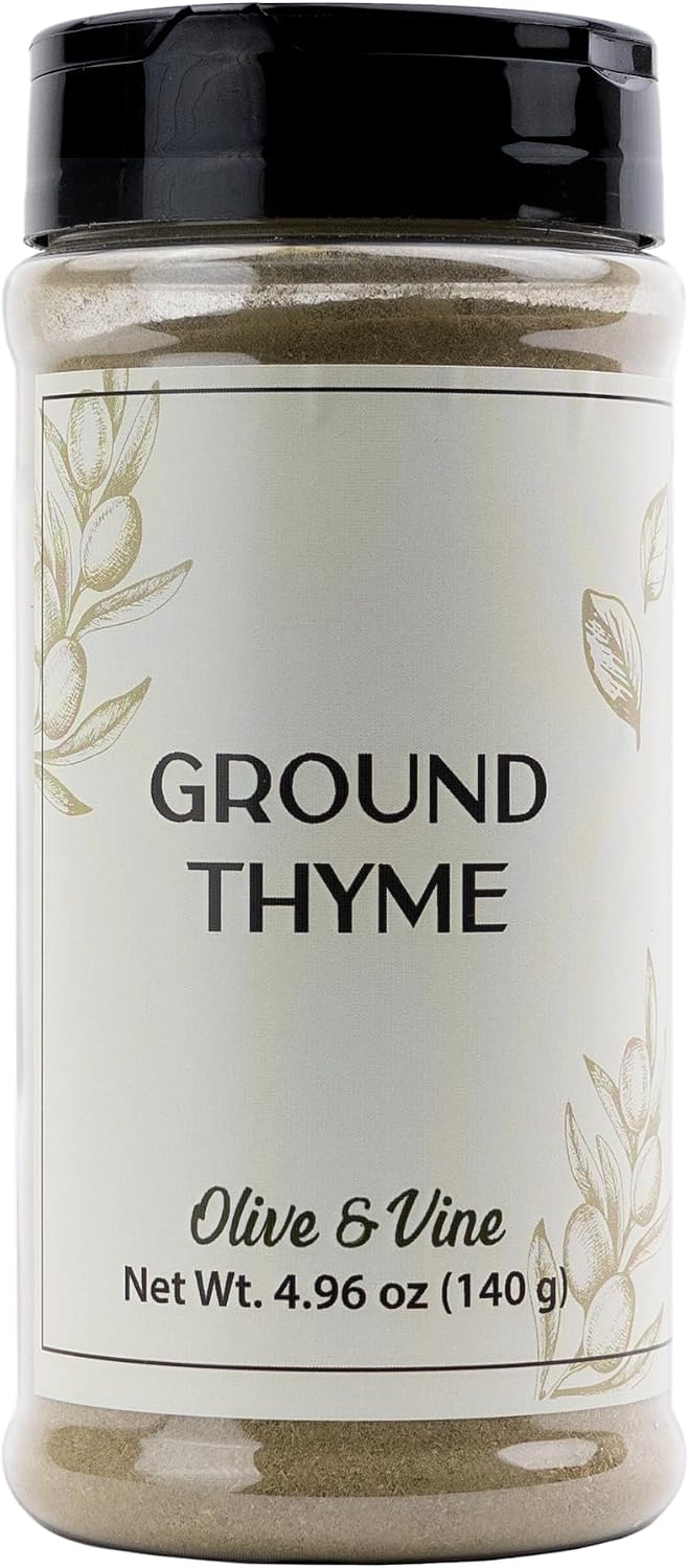 Olive & Vine Ground Thyme, Earthy & Aromatic, Seasoning for Roasts, Soups, and Stews, with Rich Tradition, Authentic Taste, For Global Recipes (4.96 Ounce)