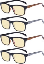 Eyekepper 4 Pack Computer Reading Glasses - Pattern Design Blue Light Blocking Readers for Women Men with Yellow Tinted +2.00