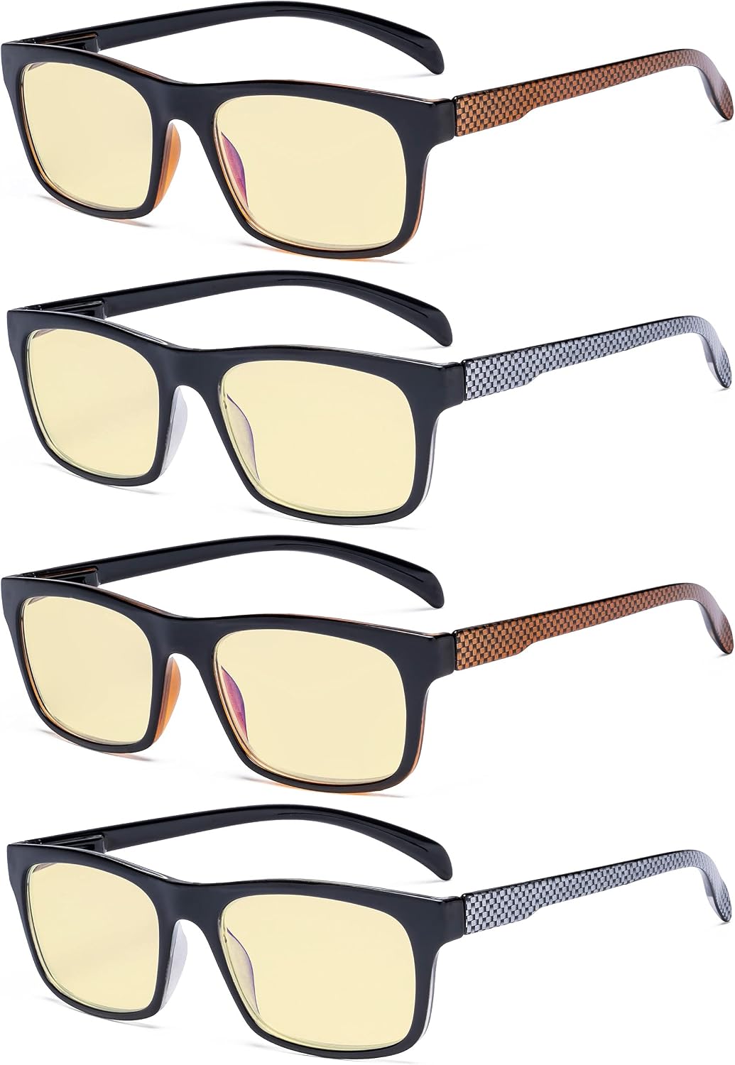 Eyekepper 4 Pack Computer Reading Glasses - Pattern Design Blue Light Blocking Readers for Women Men with Yellow Tinted +2.00