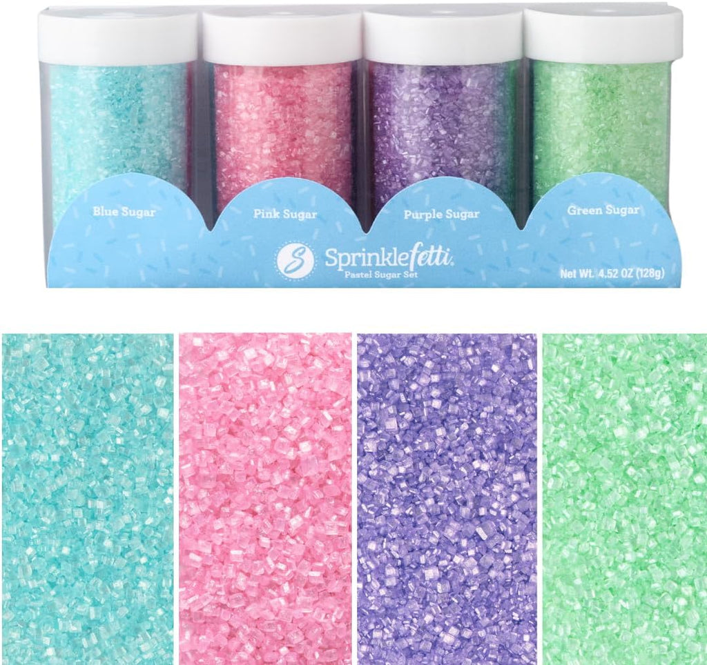 Sweets Indeed Pastel Sugar Sprinkles, Spring 4 Pack, Edible Sprinkle Mix, Perfect for Cake Decorations, Baking, Ice Cream, Cookies, Cupcake Topper, 4.52 ounces (Pastel Sugar)