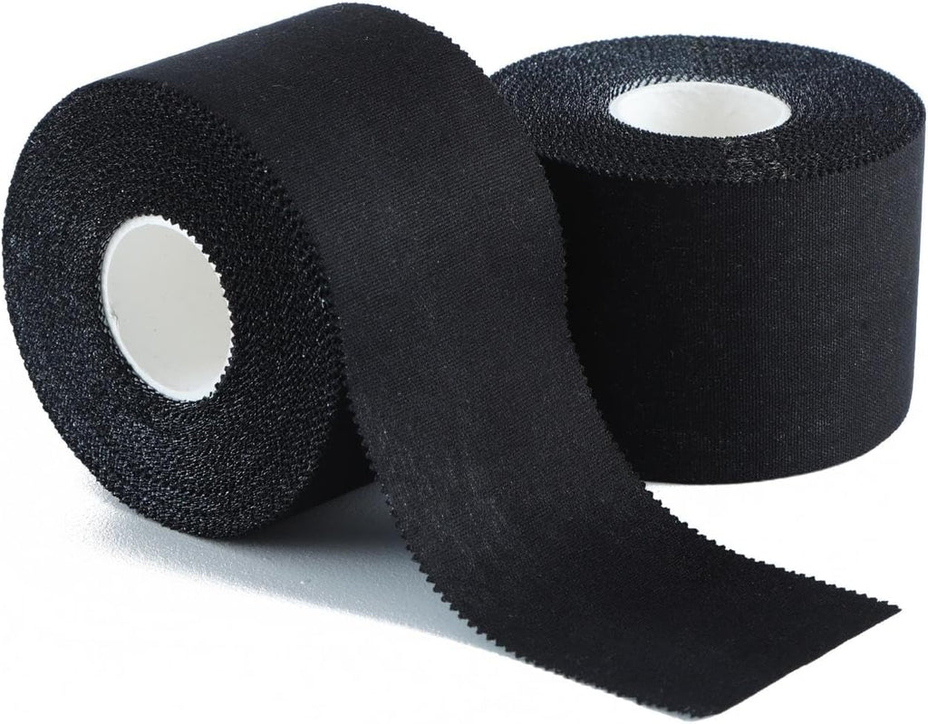 popbob (2 Pack Black Athletic Sports Tape 2 Inch x 15 Yards, Very Strong Adhesive and Hypoallergenic Breathable Cotton Sports Tape for Bats, Tennis and Boxing