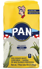 P.A.N. White Corn Meal – Pre-cooked Gluten Free and Kosher Flour for Arepas (5 lb/Pack of 1)