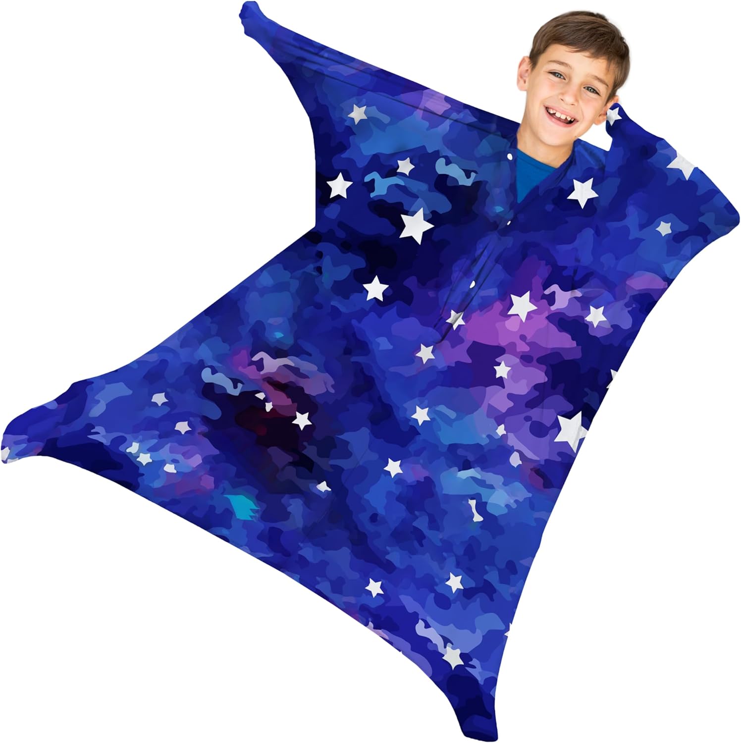 Blue glowing star Sensory Body Sock Full-Body Wrap - Help Children with Autism to Relieve Stress - Stretchy Breathable Sensory Sack for Boys, Girls (Large)