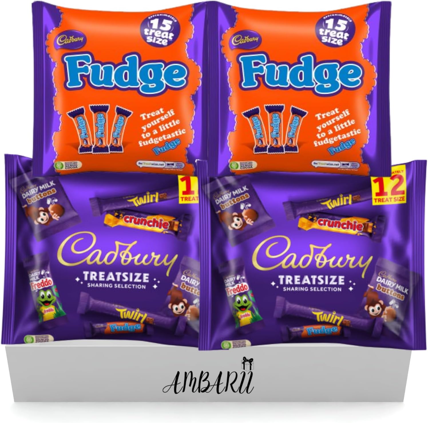 Cadbury Chocolate Treat Size Gift Box, Mixed Selection with Fudge and Treatsize Sharing Packs, 4 Pack Assortment