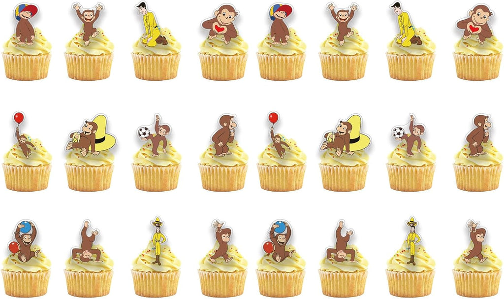 24PCS Curious Monkey Cupcake Toppers, Cartoon Party Decorations, Theme Celebrations Party Supplies for George Lovers (12 Designs, 2 Each)