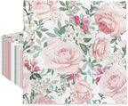 PAW - Luncheon Floral Napkins 6,5'' x 6,5'', Disposable Paper Napkins with Roses, Lunch Napkins for Wedding, Bridal Party, Birthday, Decoupage, Tableware Party Supplies, 50 Count