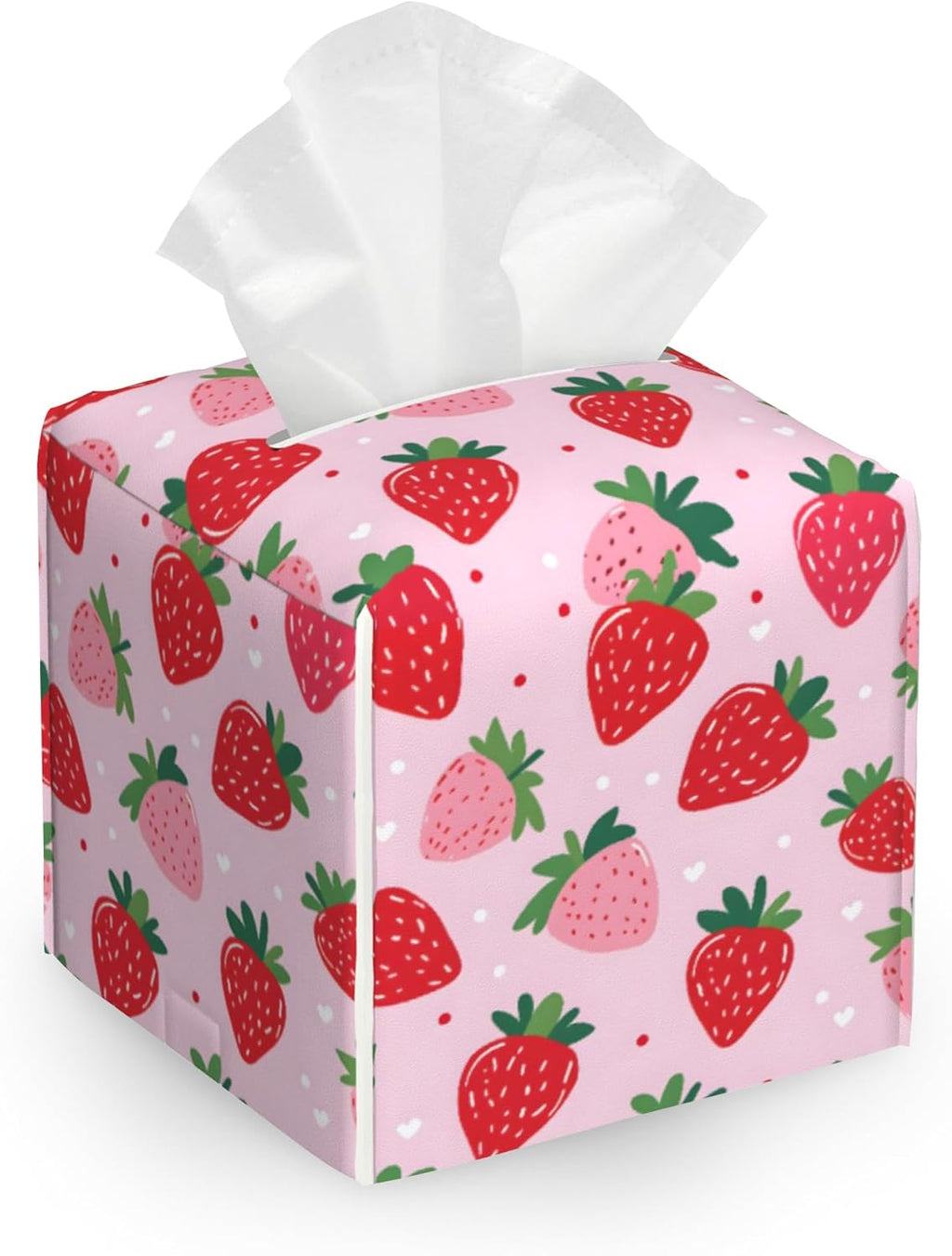 Retro Strawberry Tissue Box Cover Holder,Leather Tissue Case Holder Facial Paper Organizer Decorative for Tabletop Night Stands Desk Bathroom Kitchen Car Office Home Decor