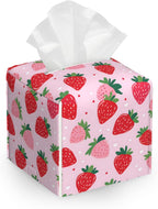 Retro Strawberry Tissue Box Cover Holder,Leather Tissue Case Holder Facial Paper Organizer Decorative for Tabletop Night Stands Desk Bathroom Kitchen Car Office Home Decor
