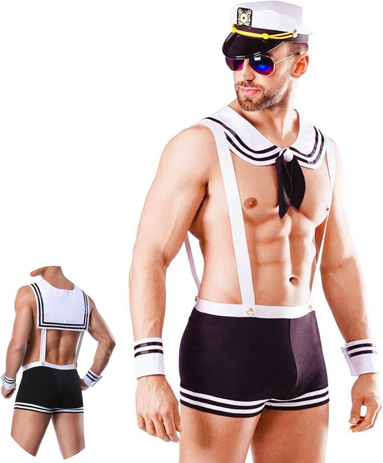 Men's Exotic Costumes, Sailor Costume for Men, Sexy Mens Halloween Costumes Adult, Christmas Valentine Birthday Cosplay Uniform Set, Role Play Costumes Lingerie - One Size