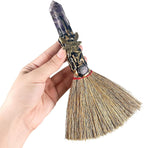 Purple Crystal Witch Broom – Wiccan Altar Broom for Witchcraft & Pagan Rituals | Natural Reiki Energy Wand Stone | Ceremonial Magic Tool for Meditation, Healing & Halloween Decor