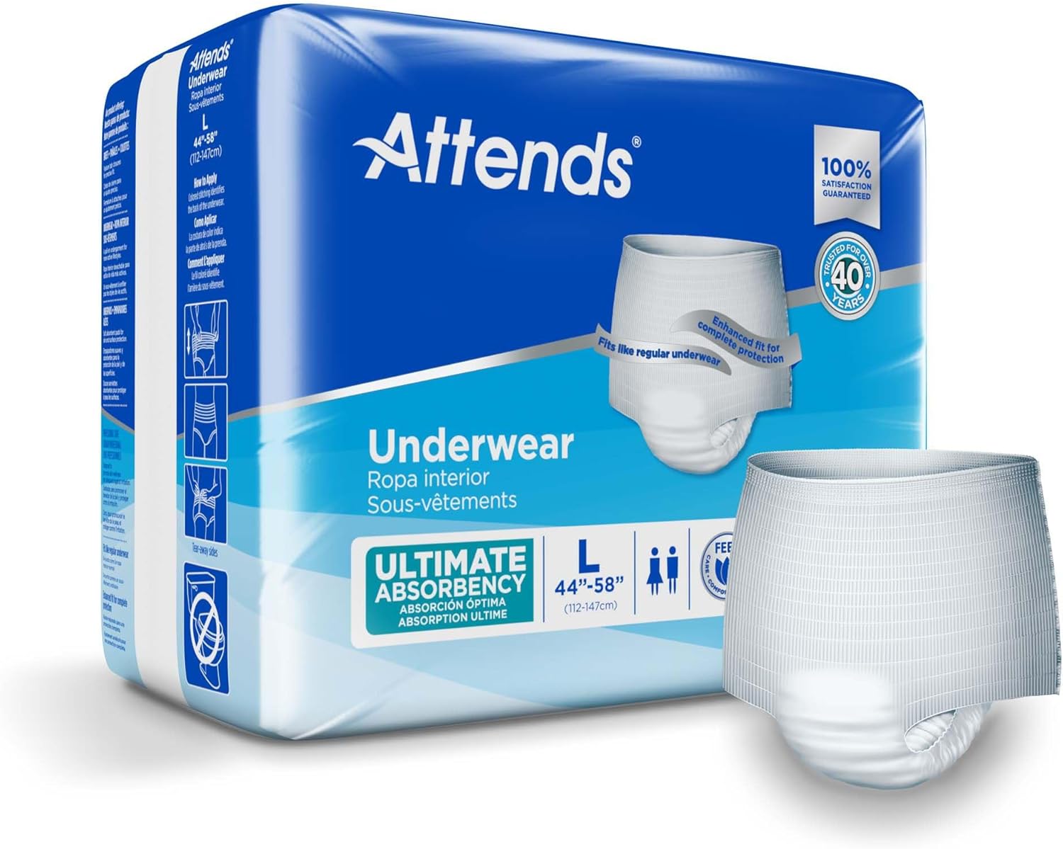 Attends Underwear Super Plus Absorbency - Large 44" - 58" - 18 Count