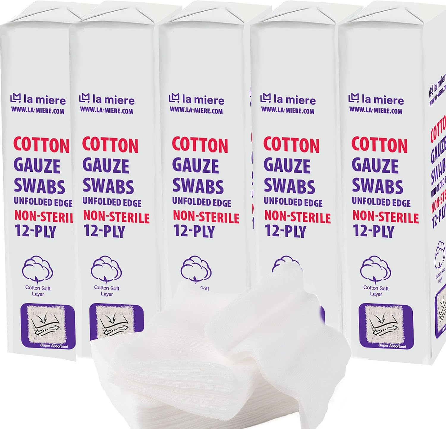 LA MIERE Gauze Swabs, 2"x2" - 1000P, 12-Ply, Non-Sterile, All-Purpose Dental and Surgical Gauze for Wound Care