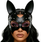 CLOACE Black Leather Masks Rivet Masquerade Cat Mask Eye Covers Halloween Costume Eye Accessory (Black)