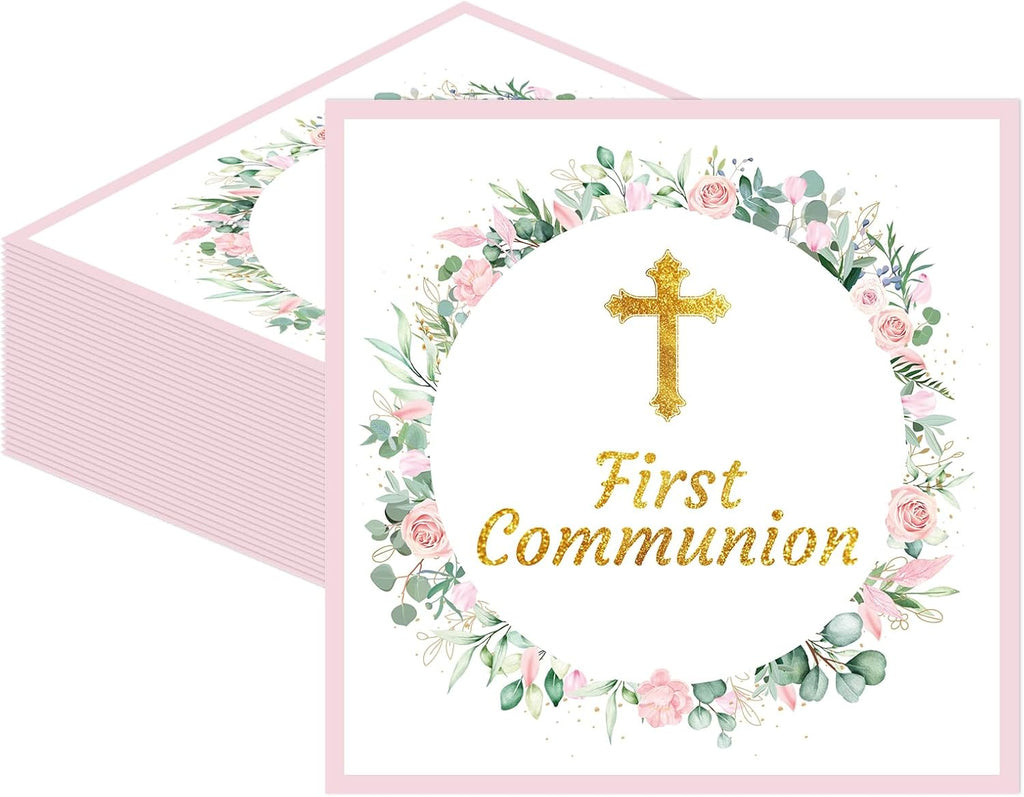 First Communion Decorations 40 Pack Paper Napkins, Holy Communion Napkins for Baptism Decorations, Primera Comunion Decoracion Party Favors, First Holy Communion Supplies for Religious Celebration