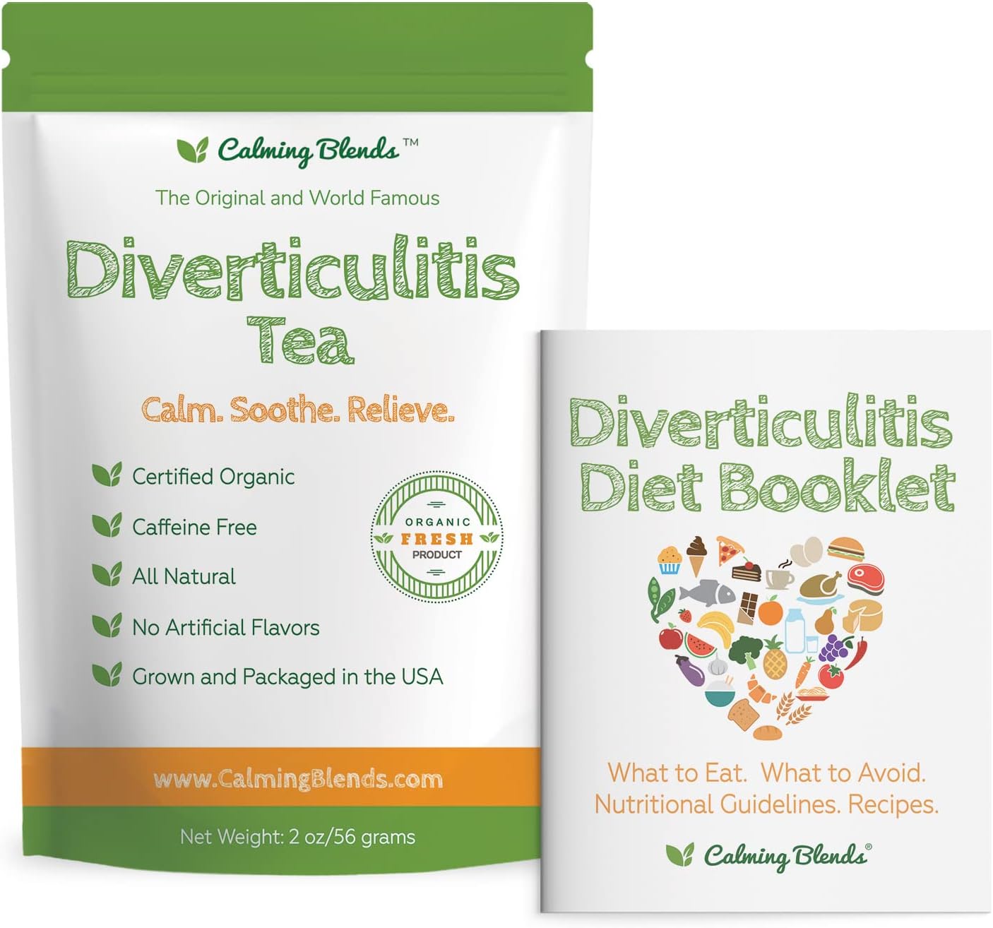 Calming Blends Diverticulitis Tea and Diet Booklet | Includes Original Calming Blends Tea 1 Pack