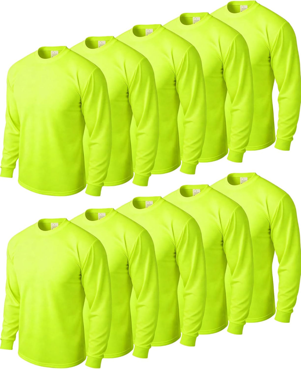 JaGely 10 Pcs Long Sleeve High Visibility Shirt Bulk Men Safety Hi Vis Construction Work T-Shirt Pullover Crewneck Sweatshirt