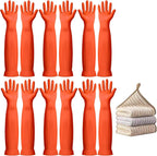 6-Pair 17.8-Inch Elbow - Length Reusable Rubber Waterproof Household Cleaning and Kitchen Dishwashing Gloves