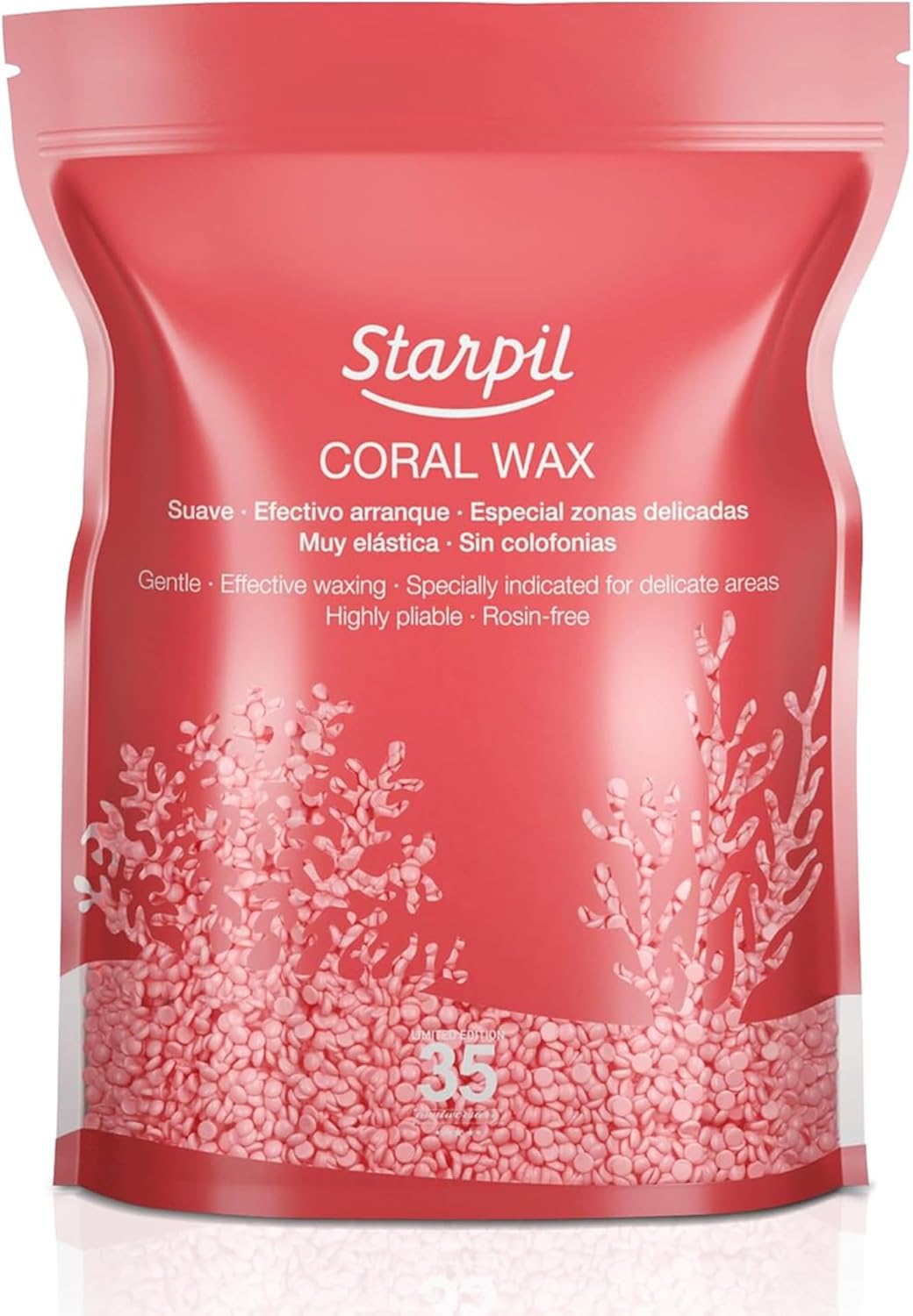 Starpil Wax 1000g / 2.2 lb Coral Hard Wax Beads for Painless Hair Removal, Stripless Wax Beads, Polymer Blend Low Temperature Wax for Face, Bikini, Brazilian, Legs, Underarm, Back and Chest