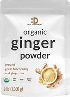 DEAL SUPPLEMENT Organic Fresh Ginger Powder, 3lbs – Finely Ground for Easy Mixing, Raw Ginger Spice Flavor, Indian Origin – Great for Chews, Tea, Candy, & Juice – Non-GMO, Filler Free