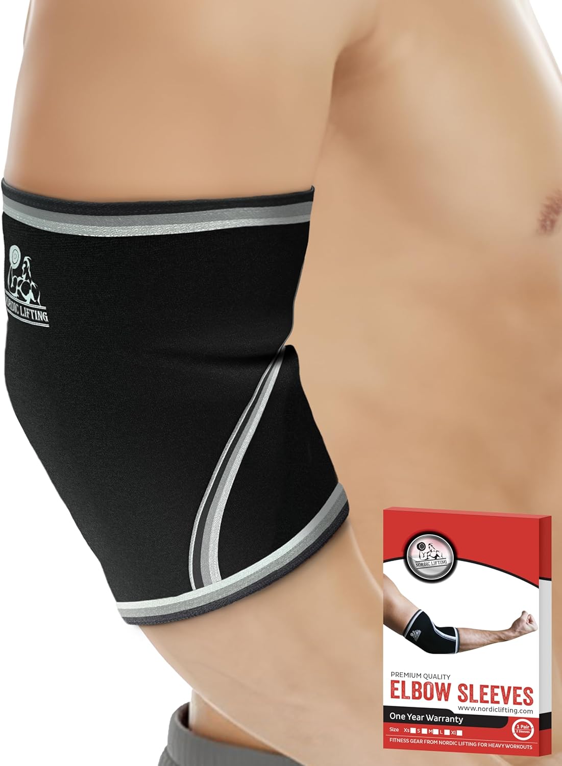 Nordic Lifting Elbow Sleeves (1 Pair) Support & Compression for Weightlifting, Powerlifting, Cross-Training & Tennis - 5mm Neoprene Sleeve for the Best Performance - Both Women & Men