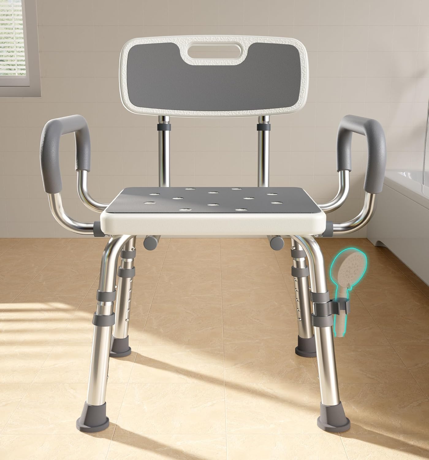 Bluelog Shower Chair for Inside Shower with Arms and Back, 500lbs Capacity Height Adjustable Shower Seat with Thickened Frame for Seniors, Elderly and Disabled
