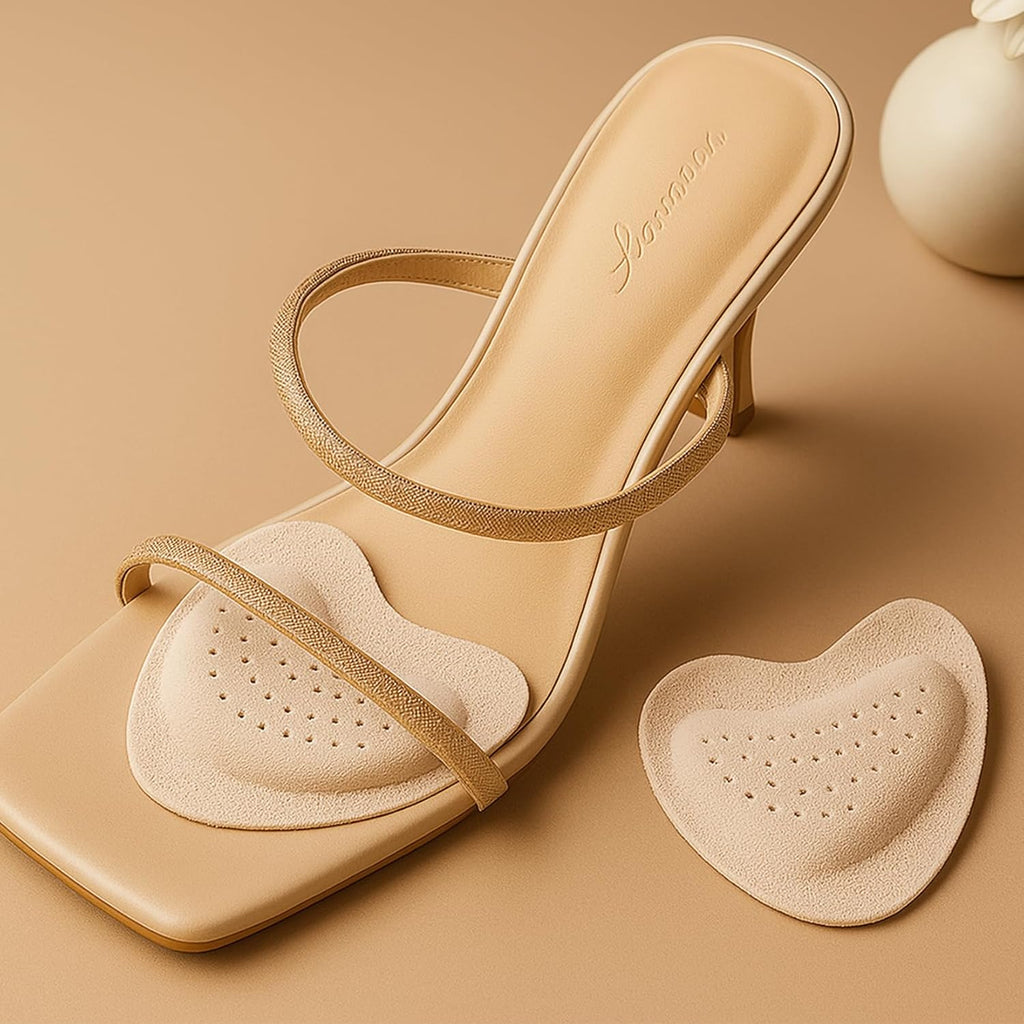 3 Pairs Forefoot Cushion Inserts for Women Shoes, Sandals Forefoot Pads for Women High Heels Anti-Slip Insole Pads, Self-Adhesive Shoe Pad Stickers Inside Shoes for Shoe Too Big(Beige White)