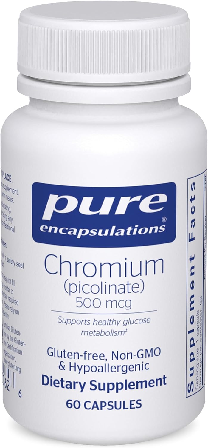 Pure Encapsulations Chromium (Picolinate) 500 mcg - for Lipid & Carbohydrate Metabolism* - Mineral Supplement - Superior Absorption Chromium Supplement - Vegan & Gluten Free - 60 Capsules