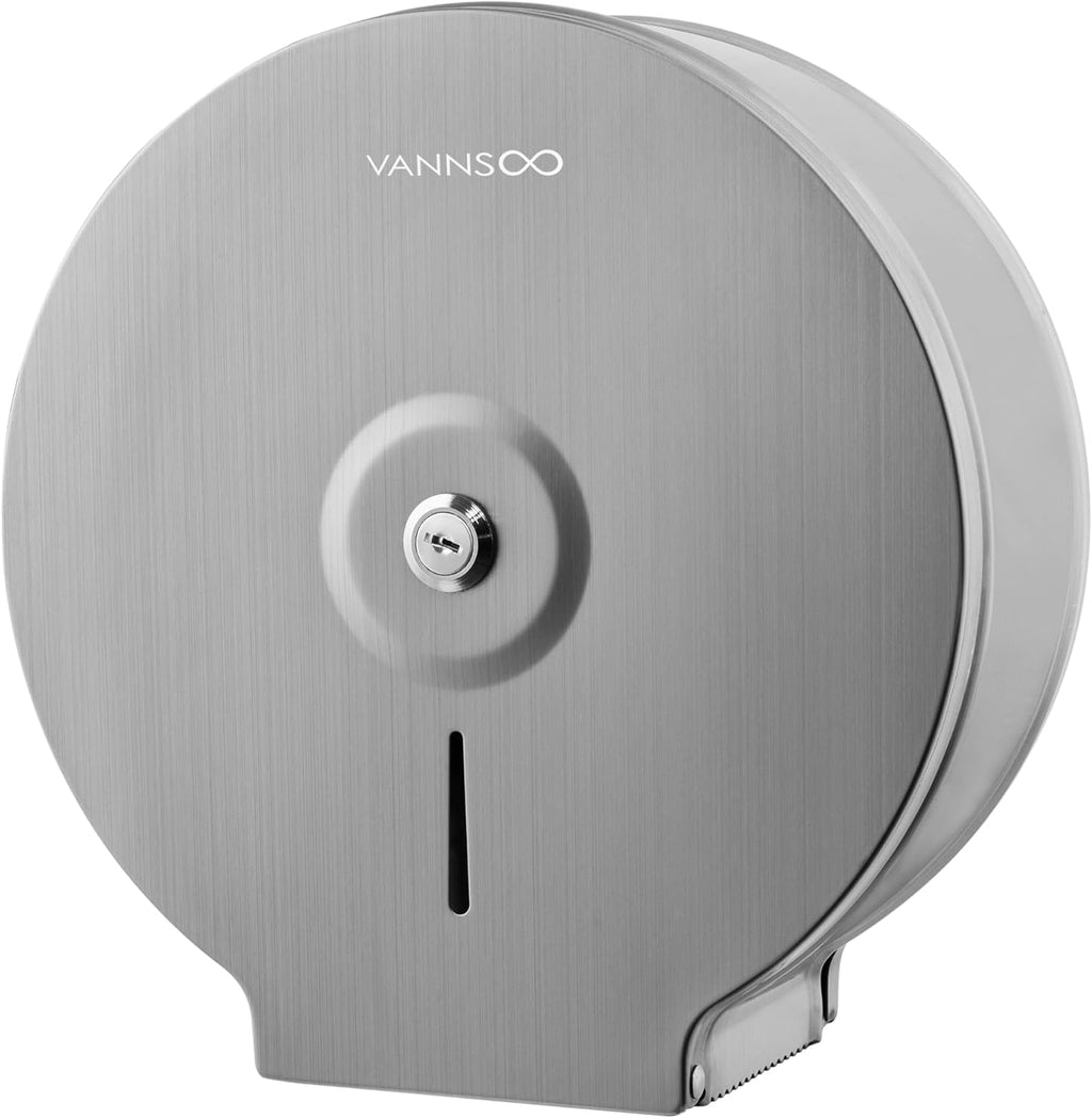Commercial Jumbo Toilet Paper Dispenser, Wall Mount Stainless Steel 9 Inch Roll Toilet Paper Holder Bath Tissue Dispenser Lock Key (Brushed)