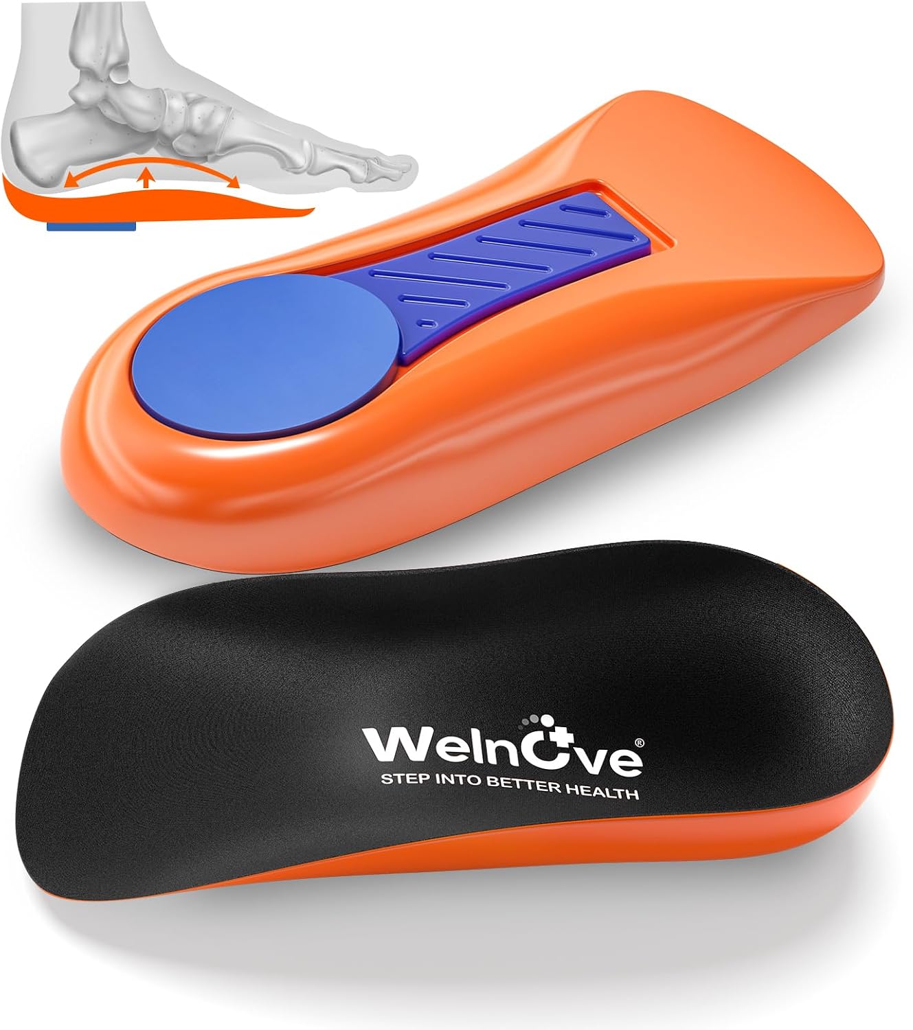 Plantar Fasciitis Heel Support Inserts - Welnove Premium Arch Support Heel Cushion Cups for Heel Pain Heels Spur Achilles Tendonitis - Orthotic Shoe Insert for Women's 6-9, Men's 5-8 (1 Pair)