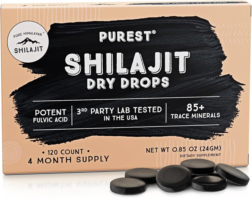 Pure Himalayan Shilajit | 100% Pure Natural Shilajit Grade A Max Potency 85+ Trace Minerals & Fulvic Acid | 3rd Party US Lab Tested | Immune Support Supplement - Men and Women | Dry Drops (120 ct)