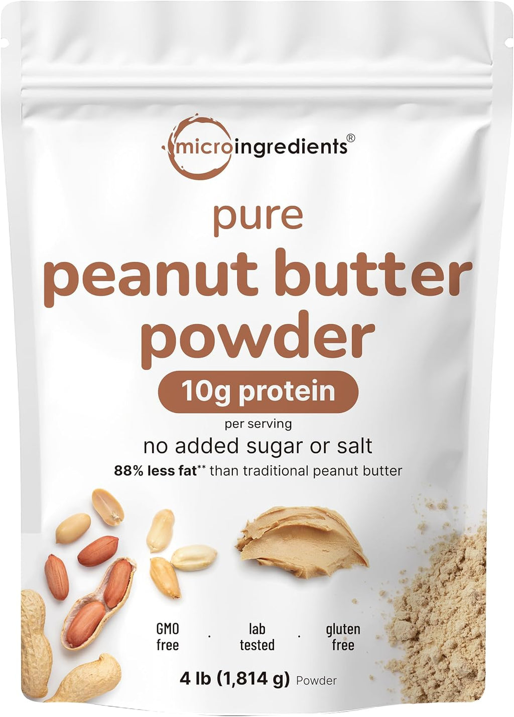 Pure PB Peanut Butter Powder, 4lbs (64oz) | 10g Protein & 88% Less Fat | No Added Sugar or Salt from Natural Fresh Roasted Peanuts | Mixes Easily for Peanut Butter Spread & Protein Powder | Non-GMO