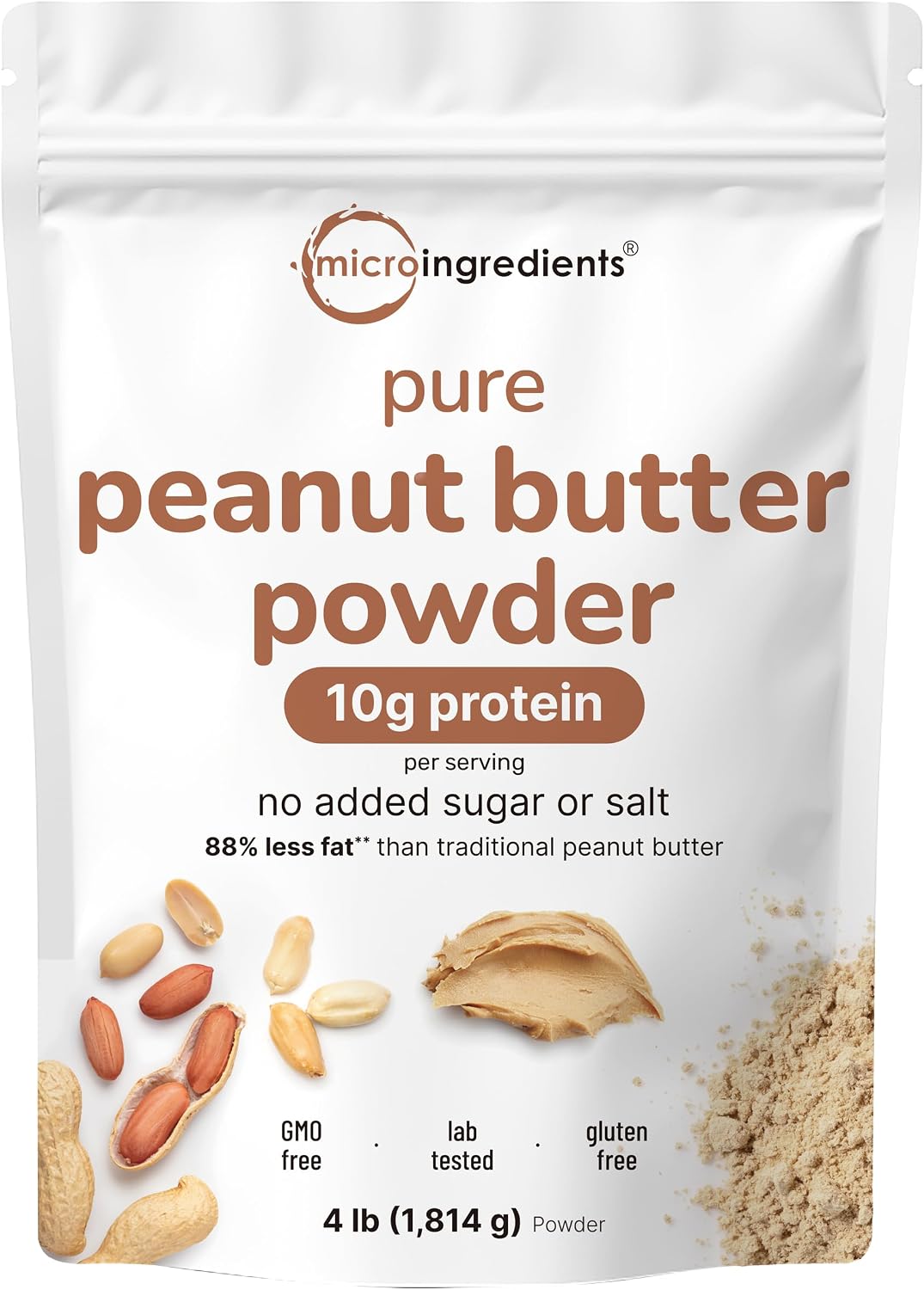 Pure PB Peanut Butter Powder, 4lbs (64oz) | 10g Protein & 88% Less Fat | No Added Sugar or Salt from Natural Fresh Roasted Peanuts | Mixes Easily for Peanut Butter Spread & Protein Powder | Non-GMO
